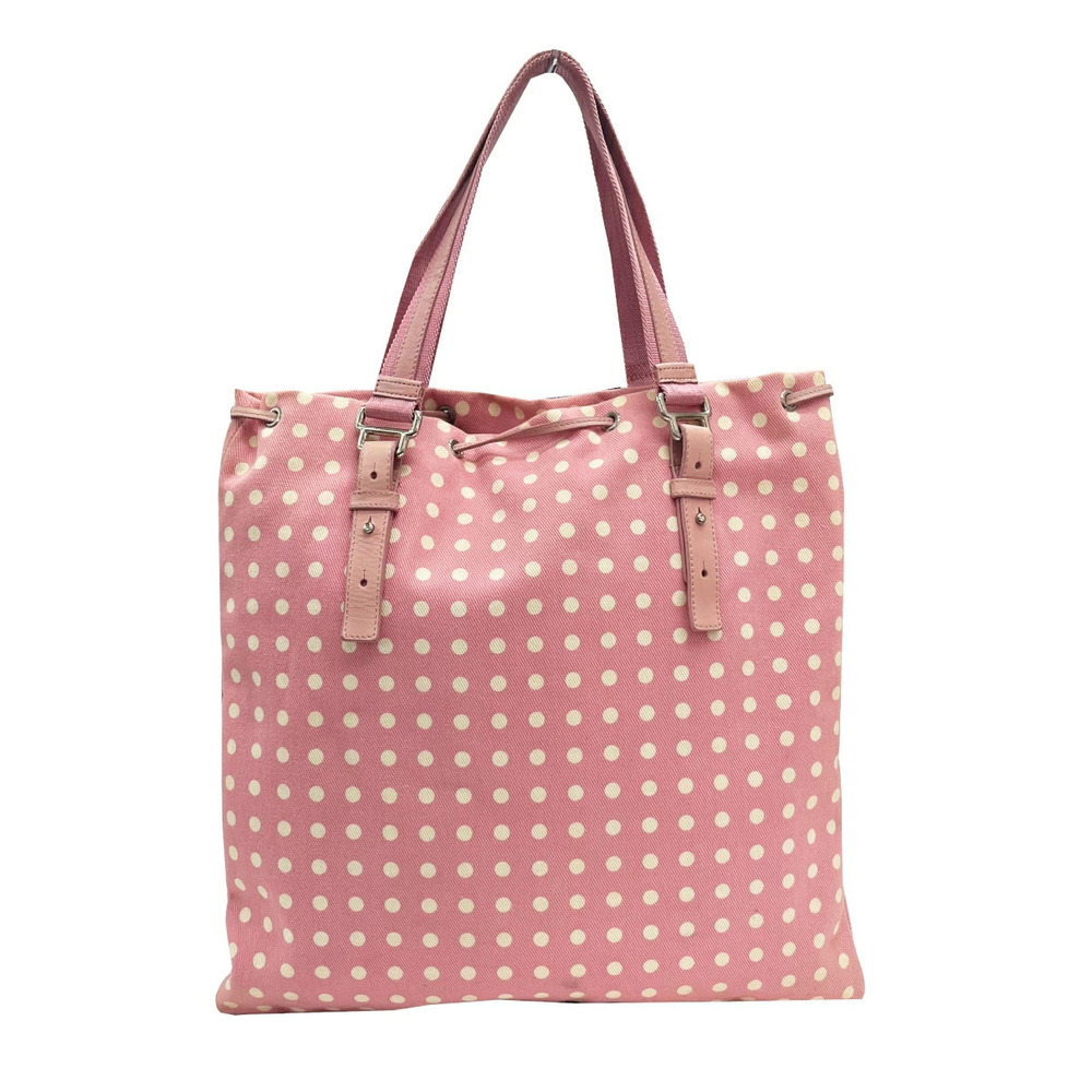 YVES SAINT LAURENT Kahala Tote Bag Canvas Leather Pink Polka Dot Daily